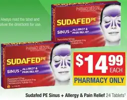 Direct Chemist Outlet Sudafed PE Sinus + Allergy & Pain Relief offer