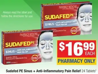 Direct Chemist Outlet Sudafed PE Sinus + Anti-Inflammatory Pain Relief offer