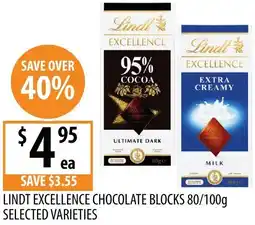 Supabarn Lindt excellence chocolate blocks offer