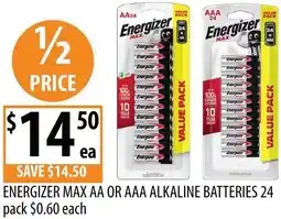 Supabarn Energizer max aa or aaa alkaline batteries offer