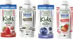 Coles Farmers Union Greek Style or No Added Sugar Kids Yogurt Pouch 130g offer