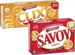 Coles Arnott's Savoy or Clix Crackers 225g-250g offer