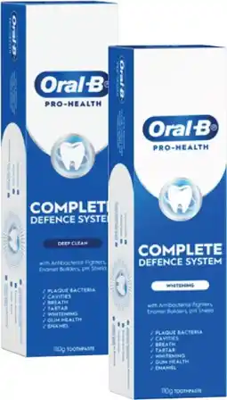 Coles Oral B Pro Health Advanced Deep Clean or Whitening Toothpaste 110g offer