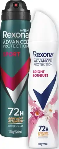 Coles Rexona Advanced 72hr Aerosol Deodorant 220mL offer