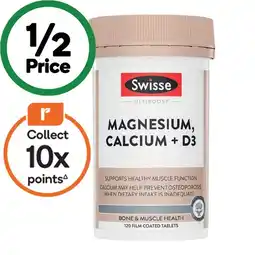 Woolworths Swisse Ultiboost Magnesium, Calcium + D3 Tablets Pk 120^ offer