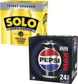 Coles Pepsi Max or Solo Zero Sugar Soft Drink 24x375mL offer