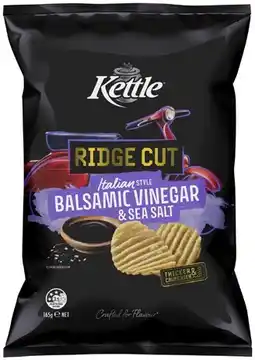 Coles NEW Kettle Ridge Italian Style Balsamic Vinegar & Sea Salt Potato Chips 165g offer