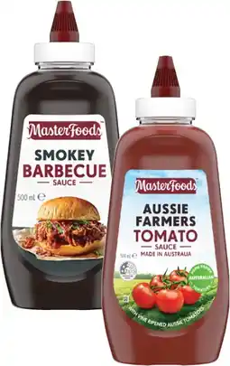 Coles MasterFoods Smokey Barbecue Sauce or Aussie Farmers Tomato Sauce 500mL offer