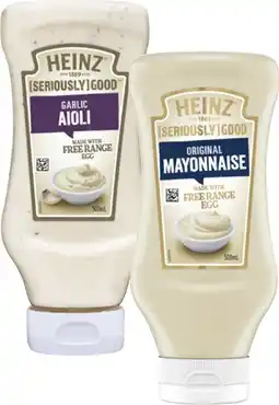 Coles Heinz Seriously Good Aioli or Mayonnaise 500mL offer