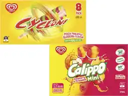 Coles Streets Calippo 8 Pack 575mL or Cyclone Sticks 10 Pack 688mL offer