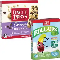 Woolworths Uncle Toby’s Muesli Bars 145g-185g Pk 5-6 or Roll Ups 94g Pk 6 offer