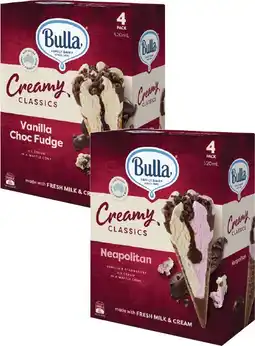 Coles Bulla Creamy Classics Ice Cream Cones 4 Pack 520mL offer