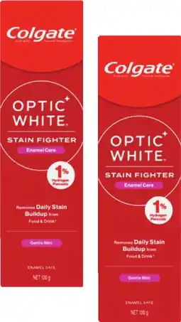 Coles Colgate Optic White Stain Fighter Whitening Toothpaste 1% Hydrogen Peroxide 100g offer