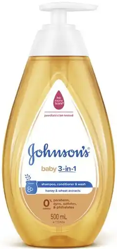 Coles Johnson's Baby 3-in-1 Shampoo, Conditioner & Wash 500mL offer