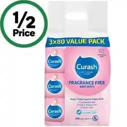 Woolworths Curash Baby Wipes Pk 3 x 80 offer