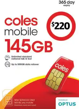 Coles Coles Mobile $220 Prepaid SIM offer