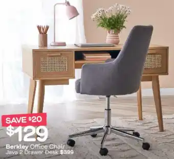 Fantastic Furniture Berkley Office Chair Java 2 Drawer Desk offer