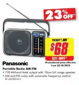 The Good Guys Panasonic Portable Radio AM/FM offer