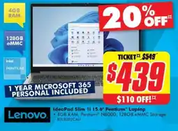 The Good Guys IdeaPad Slim 1i 15.6" Pentium® Laptop offer