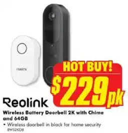 The Good Guys Reolink Wireless Battery Doorbell 2K with Chime and 64GB offer