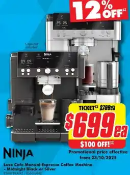 The Good Guys Luxe Cafe Manual Espresso Coffee Machine - Midnight Black or Silver offer