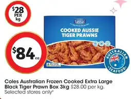 Coles Coles Australian Frozen Cooked Extra Large Black Tiger Prawn Box offer