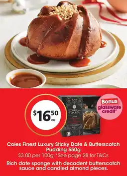 Coles Coles Finest Luxury Sticky Date & Butterscotch Pudding offer