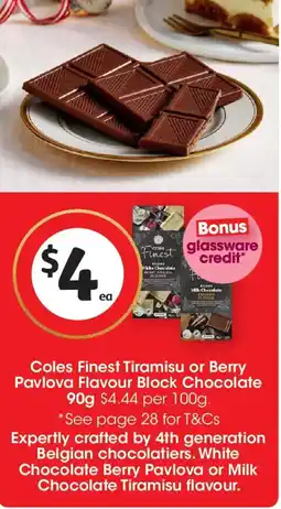 Coles Coles Finest Tiramisu or Berry Pavlova Flavour Block Chocolate offer
