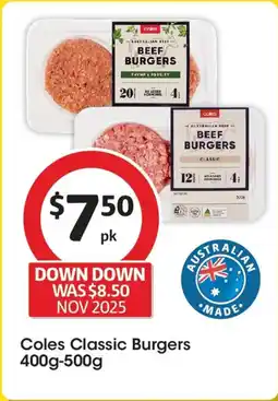 Coles Coles Classic Burgers offer