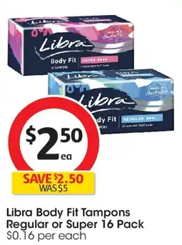 Coles Libra Body Fit Tampons Regular or Super offer