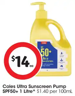 Coles Coles Ultra Sunscreen Pump SPF50+ offer