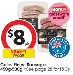 Coles Coles Finest Sausages offer