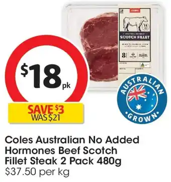 Coles Australian No Added Hormones Beef Scotch Fillet Steak