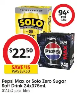 Coles Pepsi Max or Solo Zero Sugar Soft Drink offer