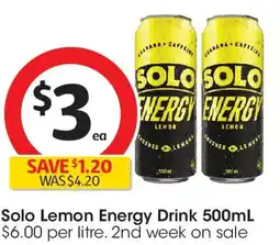 Coles Solo Lemon Energy Drink offer