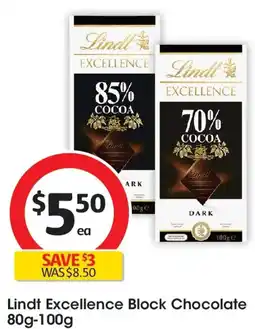 Coles Lindt Excellence Block Chocolate offer