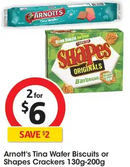 Coles Arnott's Tina Wafer Biscuits or Shapes Crackers offer