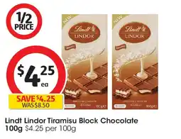 Coles Lindt Lindor Tiramisu Block Chocolate offer
