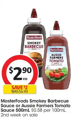 Coles MasterFoods Smokey Barbecue Sauce or Aussie Farmers Tomato Sauce offer