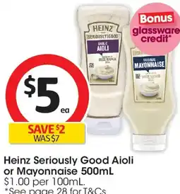 Coles Heinz Seriously Good Aioli or Mayonnaise offer