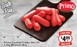 IGA Primo cocktail franks skin on minimum buy offer