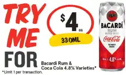 IGA Bacardi rum & coca-cola offer