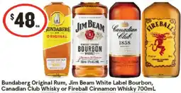 IGA Bundaberg original rum, jim beam white label bourbon, canadian club whisky or fireball cinnamon whisky offer