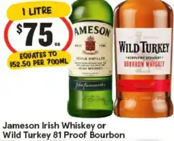 IGA Jameson irish whiskey or wild turkey proof bourbon offer