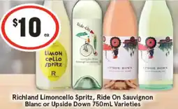 IGA Richland limoncello spritz, ride on sauvignon blanc or upside down offer