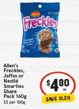 IGA Allen's freckles, jaffas or nestlé smarties share pack offer