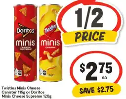 IGA Twisties minis cheese canister or doritos minis cheese supreme offer
