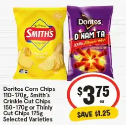 IGA Doritos corn chips, smith's crinkle cut chips or thinly cut chips offer