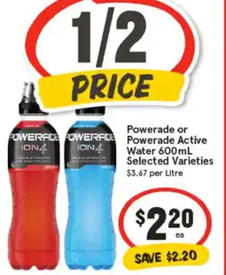 IGA Powerade or powerade active water offer