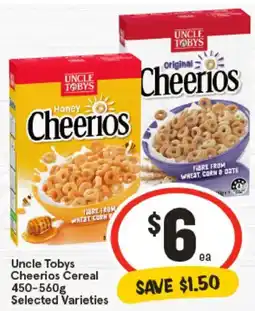IGA Uncle Tobys Cheerios Cereal Selected Varieties offer